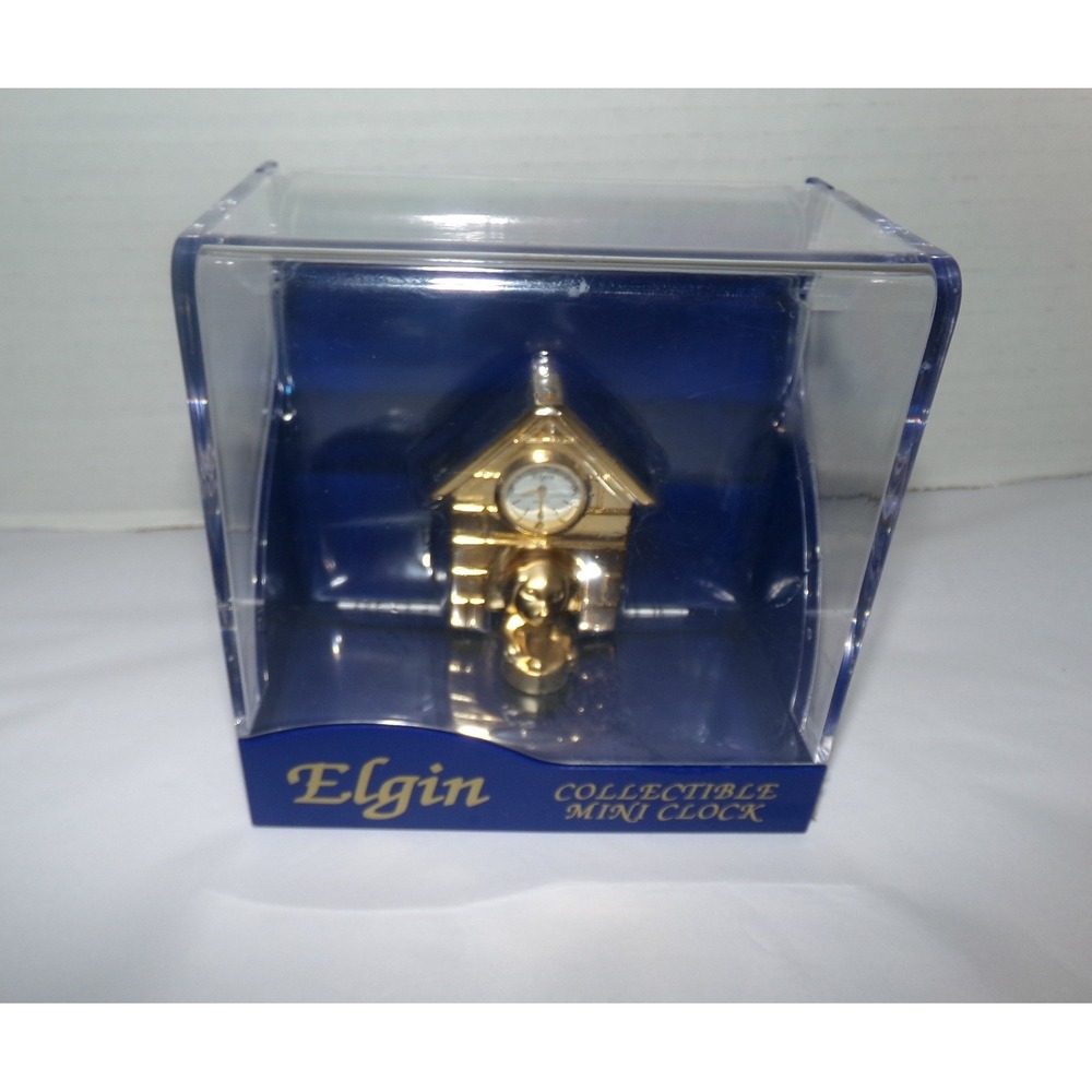 Elgin Collectible Mini Clock Doghouse Gold Tone Miniature Quartz Timepiece New